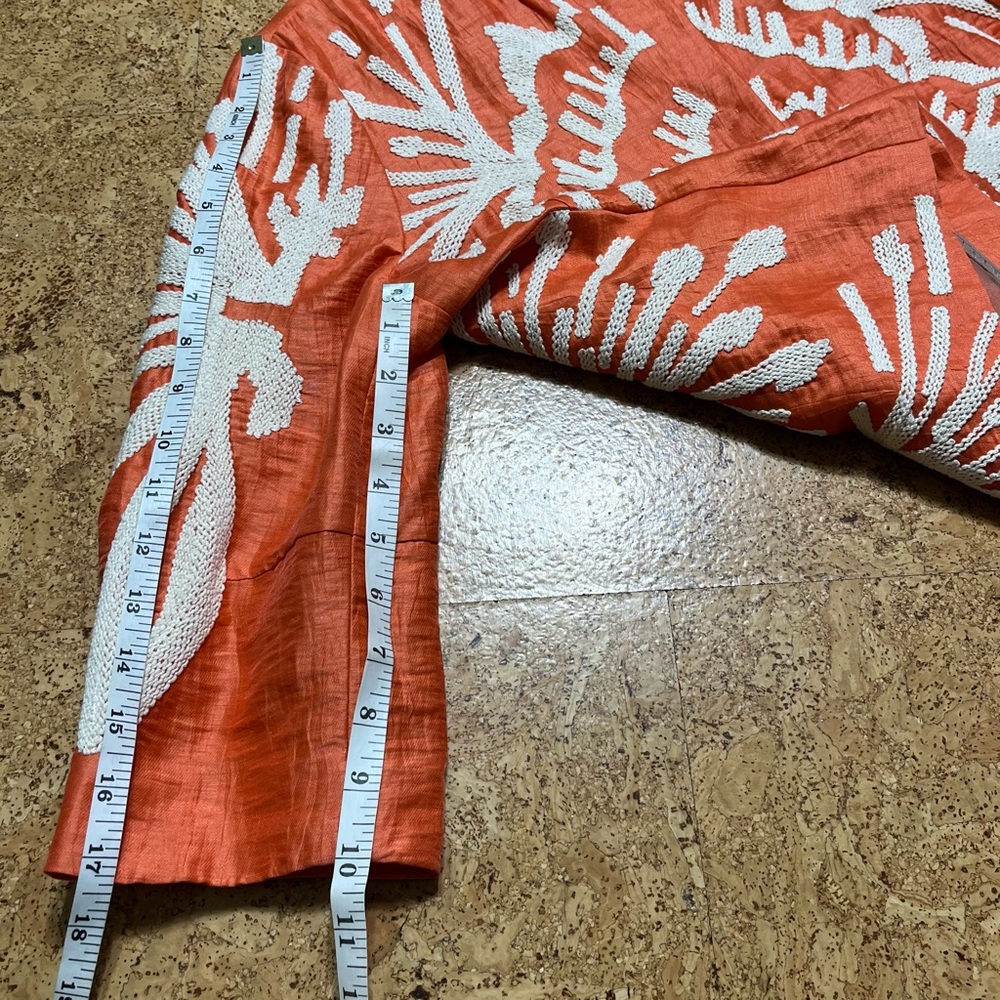 Per Se Linen Silk Embroidery Large Snap Jacket In Orange & Cream Sz 10 - Picture 13 of 16